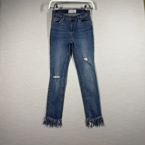 Free People Denim - Free People Jeans Womens 26W Blue Fringe Distressed Pants Denim Boho Skinny